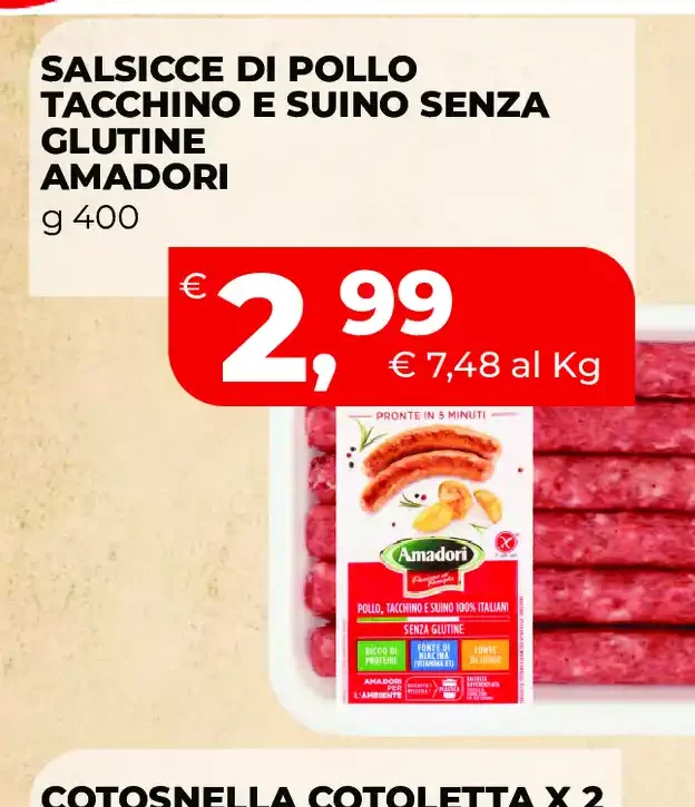 Salsicce di pollo tacchino e suino senza glutine Amadori