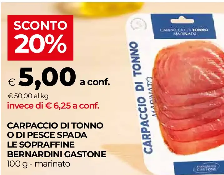Carpaccio di tonno o di pesce spada Le Sopraffine Bernardini Gastone