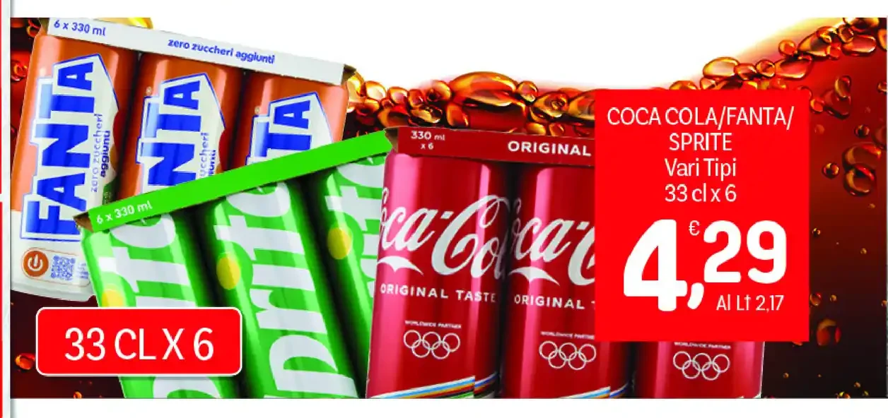 Coca-Cola/Fanta/Sprite vari tipi 33 cl x 6