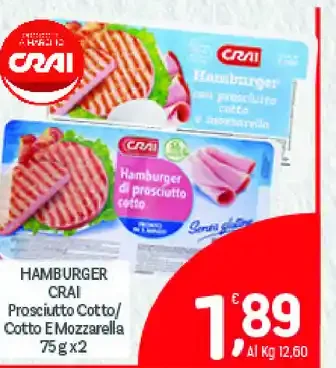 Hamburger Crai prosciutto cotto e mozzarella