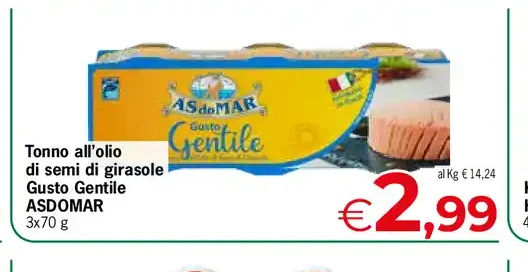 Tonno all’olio di semi di girasole Gusto Gentile Asdomar