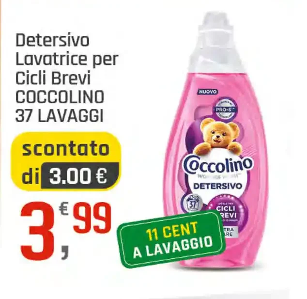 Detersivo lavatrice per cicli brevi Coccolino