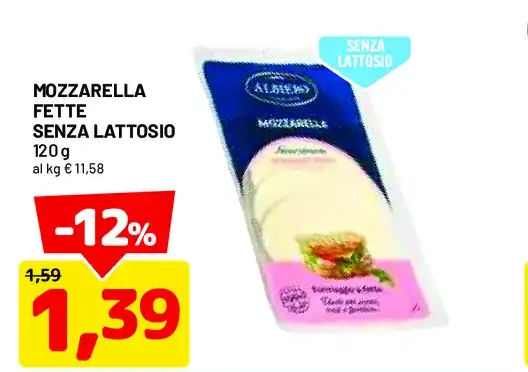 mozzarella fette senza lattosio