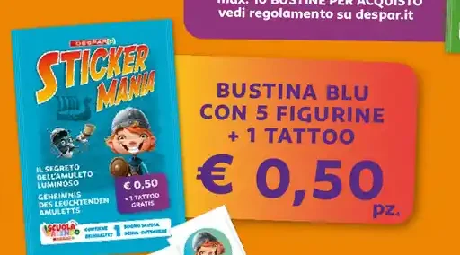 Bustina blu con 5 figurine + 1 tattoo