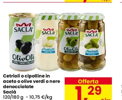 Cetrioli o cipolline in aceto o olive verdi o nere denocciolate Saclà