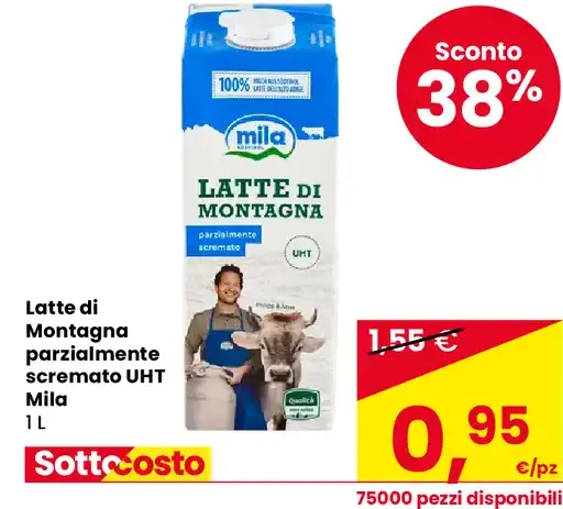 Latte di montagna parzialmente scremato UHT Mila