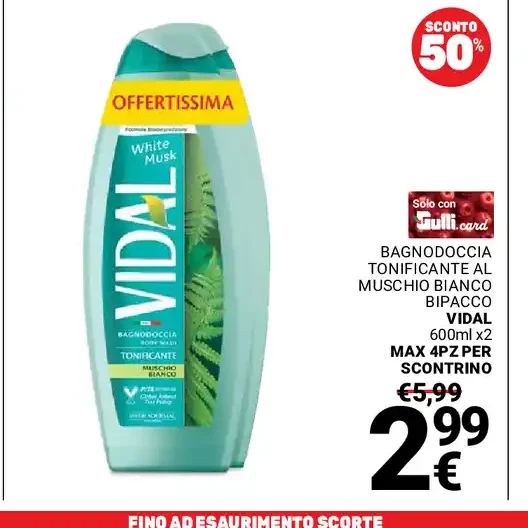 Bagnodoccia tonificante al muschio bianco Vidal
