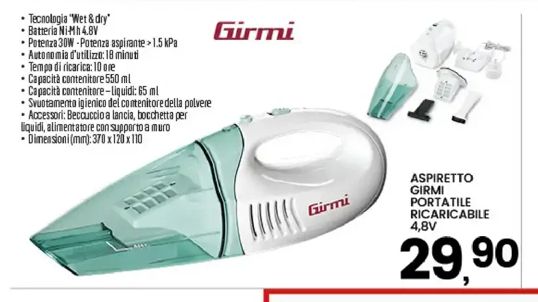 Aspiretto Girmi portatile ricaricabile