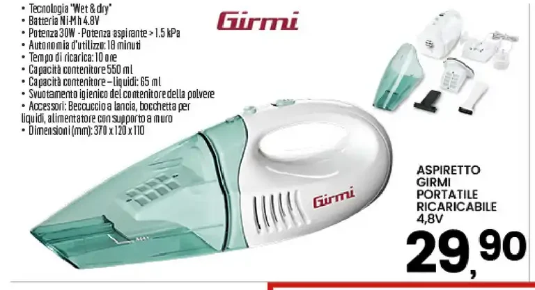Aspirètto Girmi portatile ricaricabile