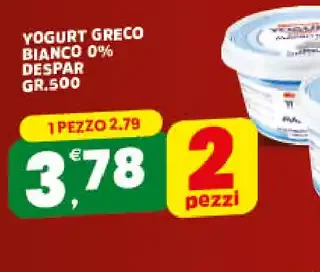 Yogurt greco bianco 0% Despar