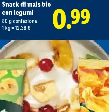 Snack di mais bio con legumi