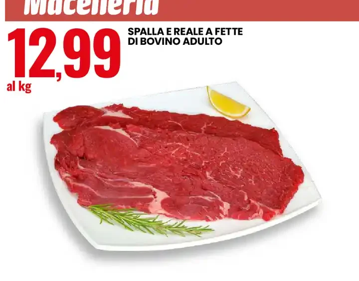 Spalla e reale a fette di bovino adulto