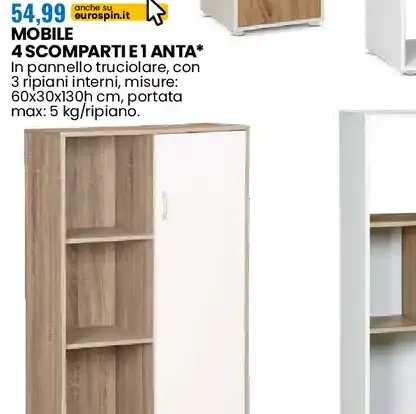 Mobile 4 scomparti e 1 anta