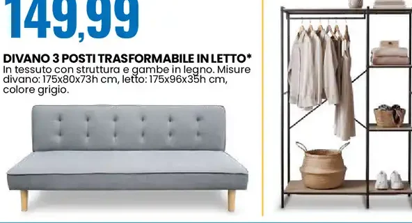 Divano 3 posti trasformabile in letto