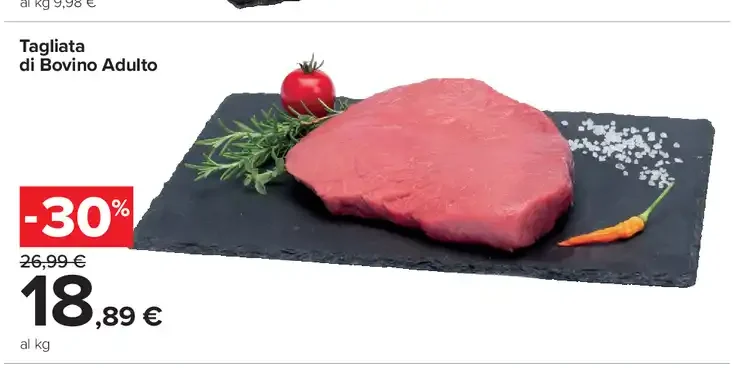 Tagliata di bovino adulto