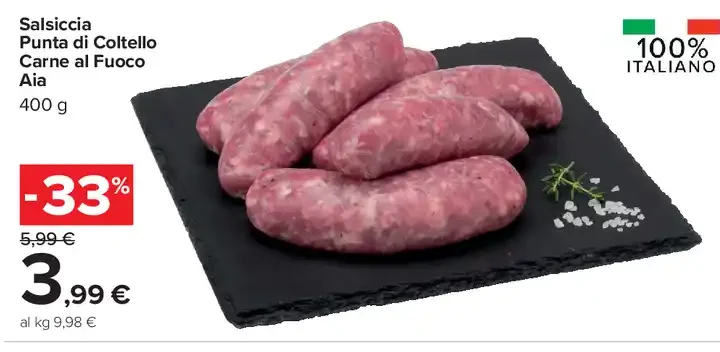 Salsiccia punta di coltello carne al fuoco Aia