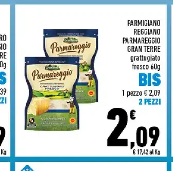 Parmigiano Reggiano Parmareggio Gran Terre grattugiato fresco 60g