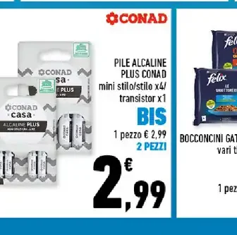 Pile alcaline plus Conad mini stilo/stilo x4