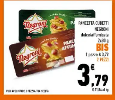 Pancetta cubetti Negroni, dolce/affumicata, 2x80 g