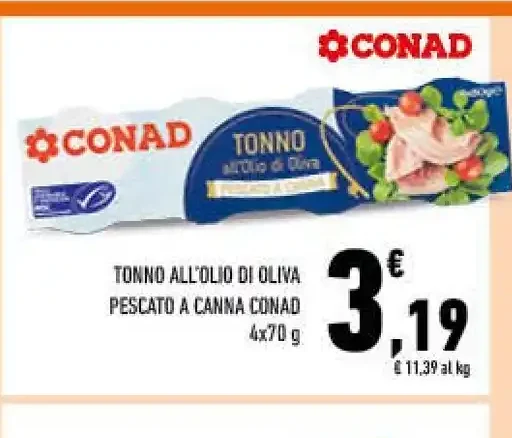 Tonno all'olio di oliva pescato a canna Conad