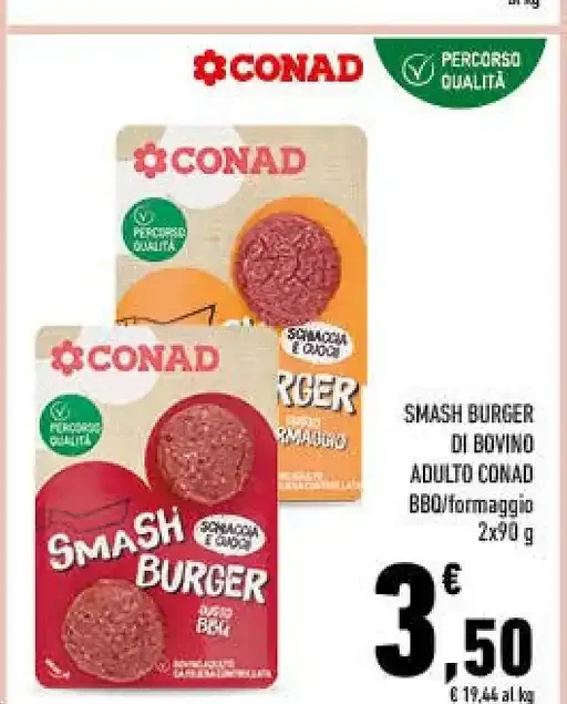 Smash burger di bovino adulto