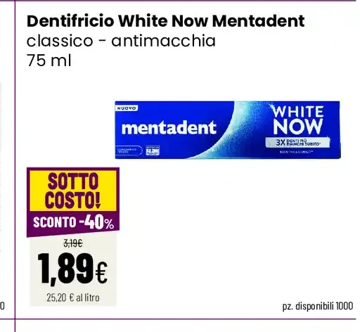 Dentifricio White Now Mentadent classico antimacchia