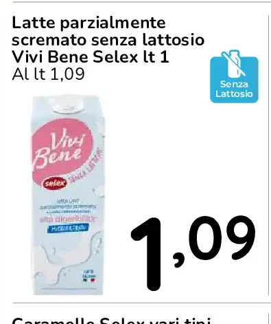 Latte parzialmente scremato senza lattosio Vivi Bene Selex
