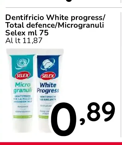 Dentifricio White Progress/Total defence/Microgranuli Selex