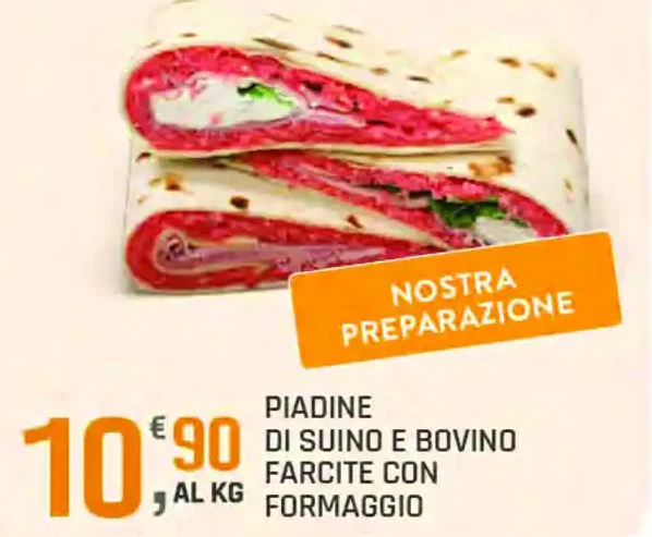 Piadine di suino e bovino farcite con formaggio