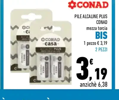 Pile alcaline plus Conad mezza torcia