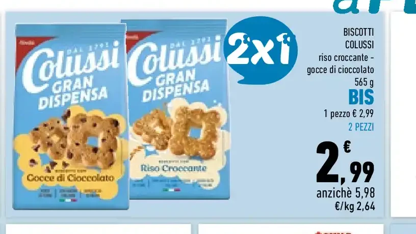 Biscotti Colussi riso croccante gocce di cioccolato