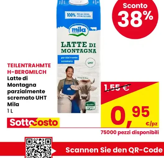 Latte di montagna parzialmente scremato Mila