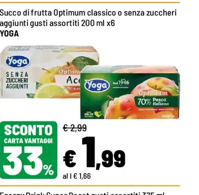 Succo di frutta Optimum classico o senza zuccheri aggiunti