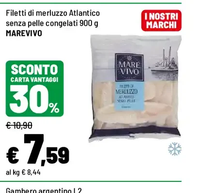 Filetti di merluzzo Atlantico senza pelle congelati