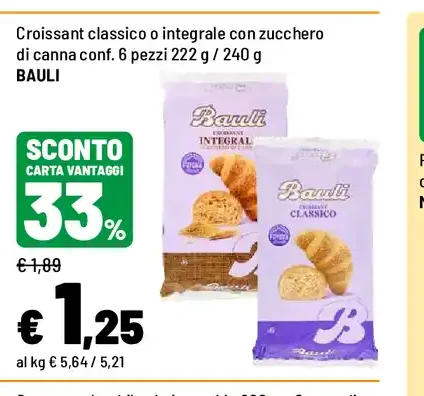 Croissant classico o integrale con zucchero di canna