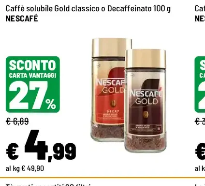 Caffè solubile Gold classico o Decaffeinato