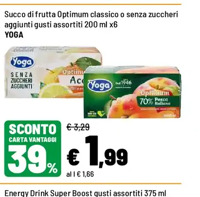 Succo di frutta Optimum classico o senza zuccheri aggiunti