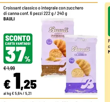 Croissant classico o integrale con zucchero di canna