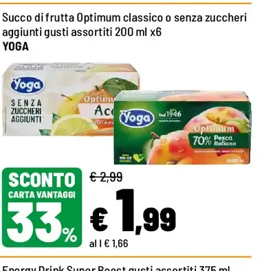 Succo di frutta Optimum classico o senza zuccheri aggiunti Yoga