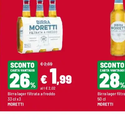 Birra lager filtrata a freddo Moretti