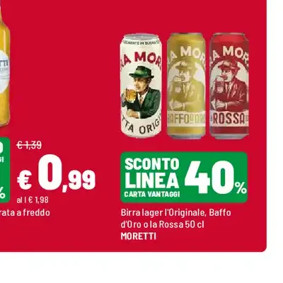 Birra lager filtrata a freddo Moretti