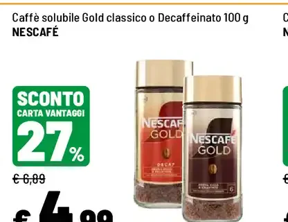 Caffè solubile Gold classico o Decaffeinato