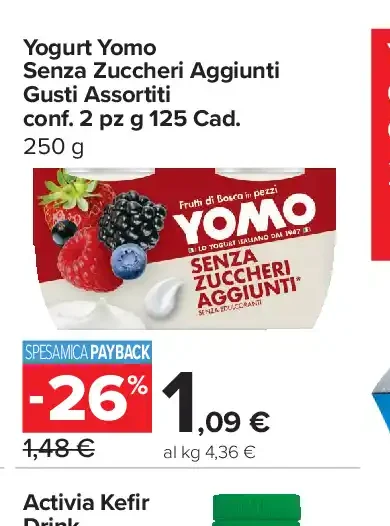 Yogurt Yomo senza zuccheri aggiunti gusti assortiti