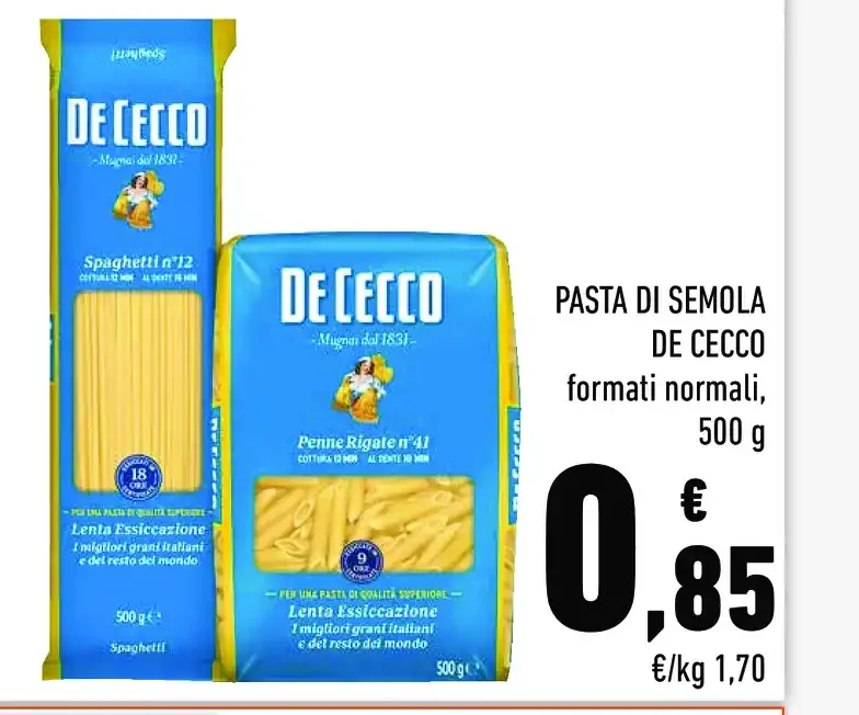 Pasta di semola De Cecco formati normali