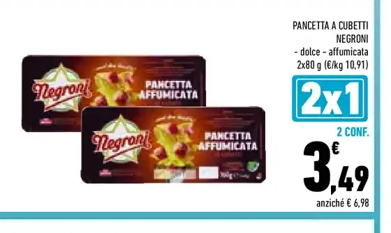 Pancetta a cubetti Negroni dolce o affumicata 2x80 g