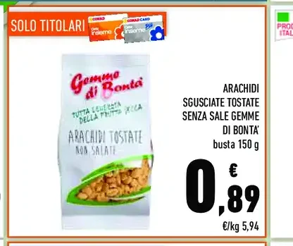 Arachidi sgusciate tostate senza sale Gemme di Bontà