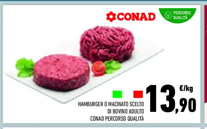 Hamburger o macinato scelto di bovino adulto Conad Percorso Qualità