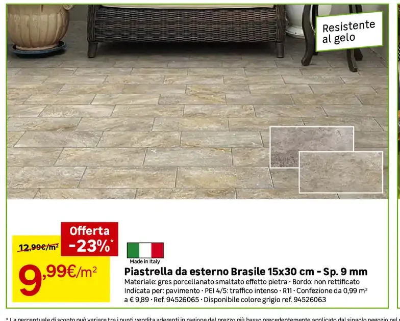 Piastrella da esterno Brasile 15x30 cm