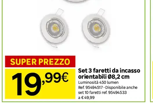 Set 3 faretti da incasso orientabili Ø8,2 cm