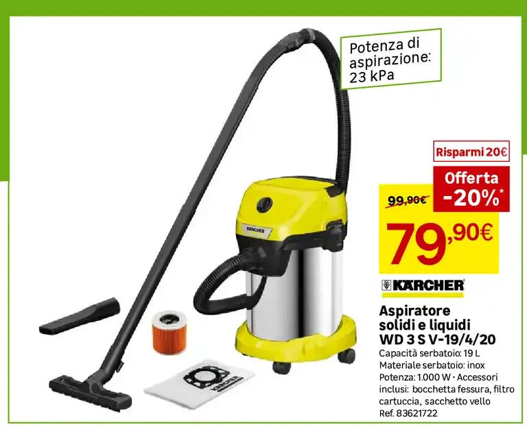 Aspiratore solidi e liquidi WD 3 S V-19/4/20